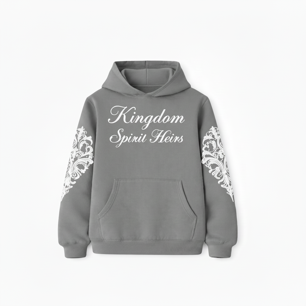 Kingdom Spirit Heirs Hoodie - Grey with White Sleeve Design