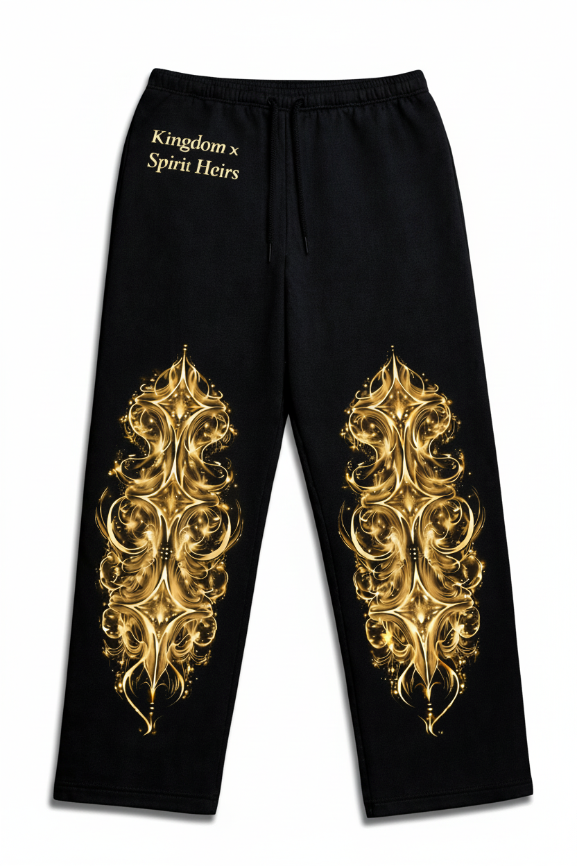 Kingdom x Spirit Heirs Black Joggers Gold - White Background