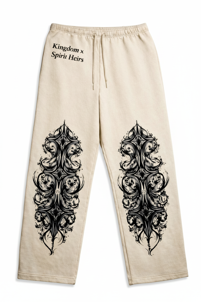 Kingdom x Spirit Heirs Cream Joggers - White Background